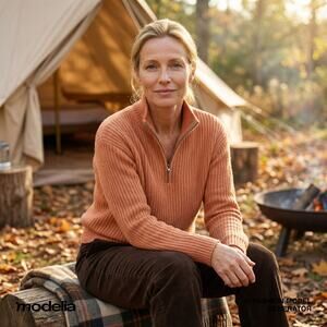 Woolrich John Rich & Bros Women L 1/4 Zip Rib Knit Sweater Rust Orange Pullover